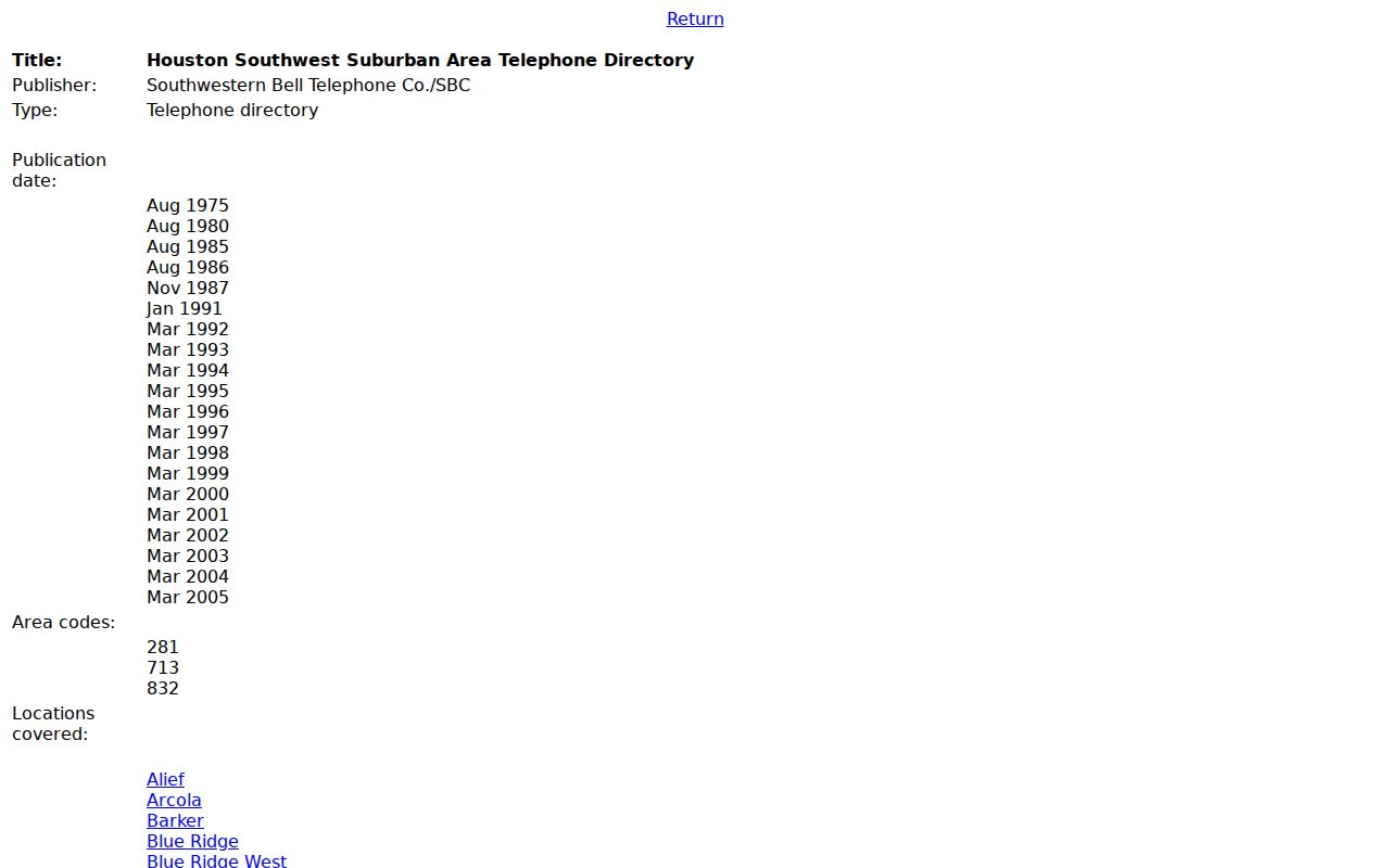 Missouri City city directory regional telephone citation