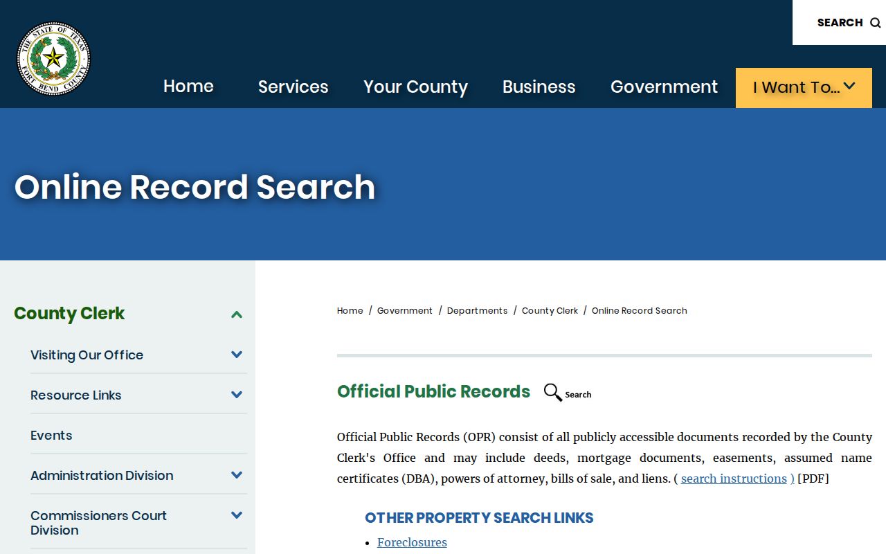 Missouri City residents directory Fort Bend County Clerk record search interface