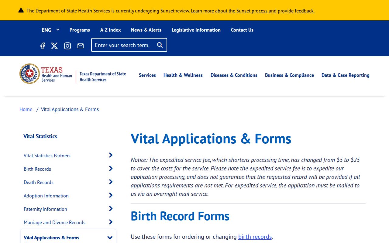 Missouri City residents directory Texas vital records application resources