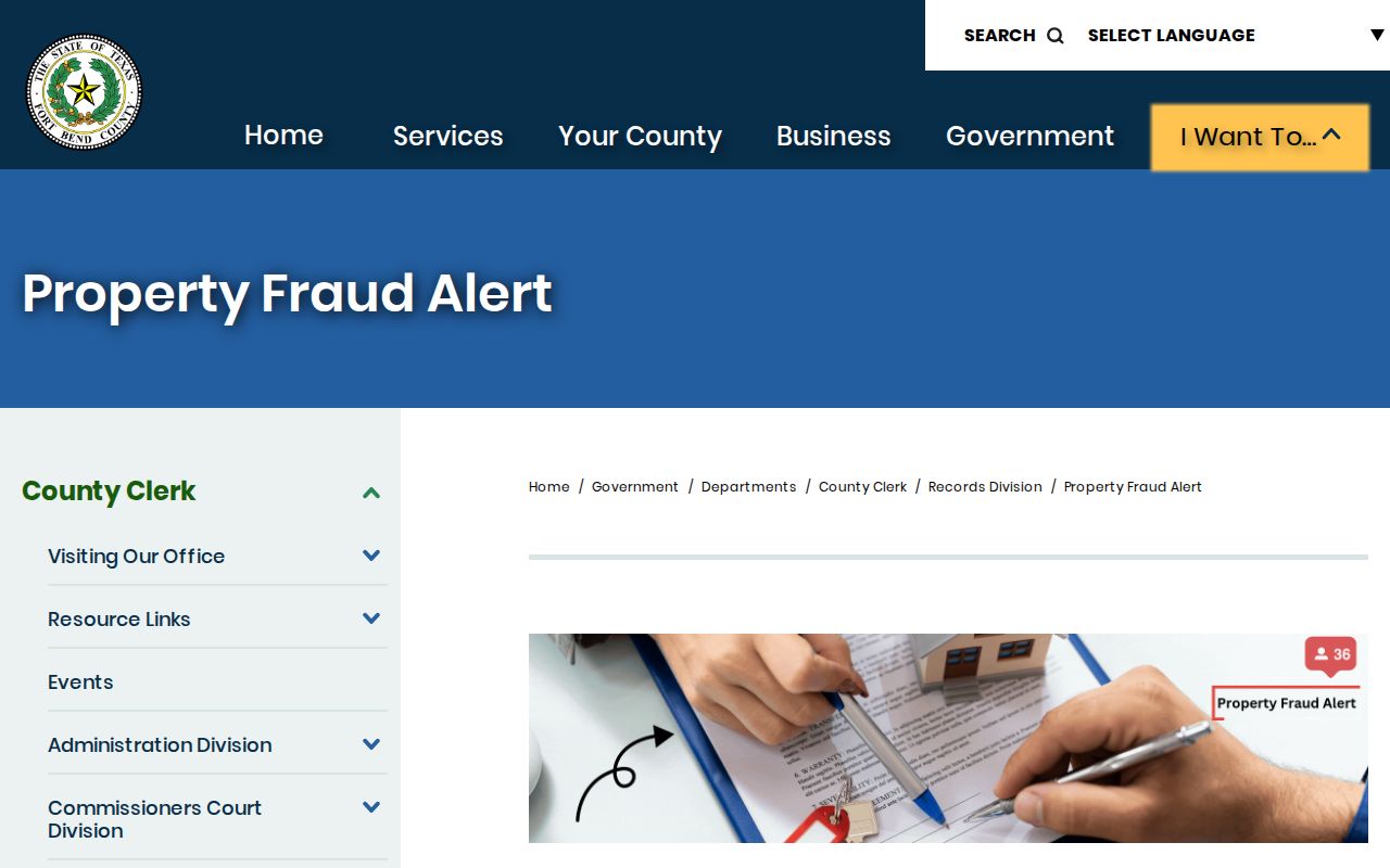 Missouri City street directory Fort Bend County property fraud alert page