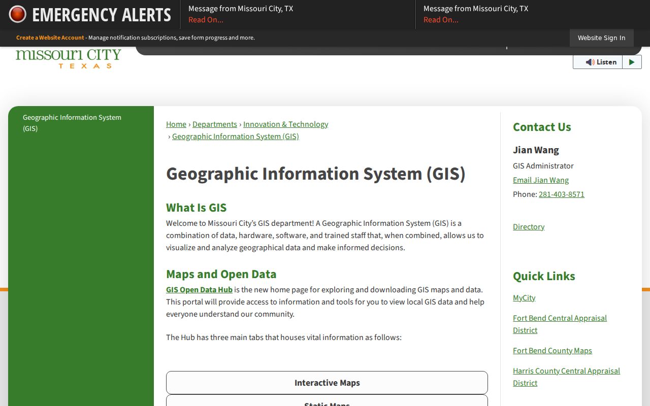Missouri City ZIP code directory city GIS resources page