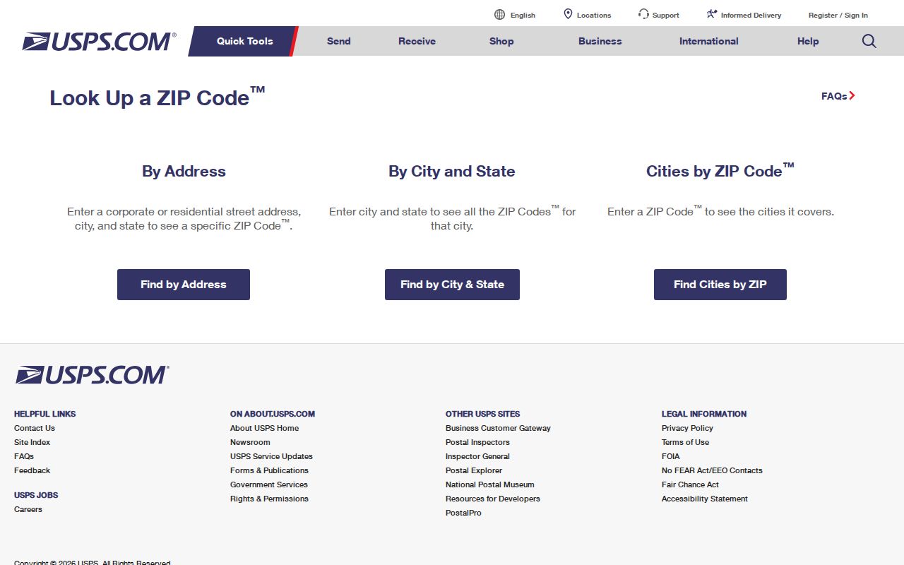 Missouri City ZIP code directory USPS ZIP Code Lookup screen